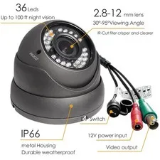 Manual Focus/Zoom Varifocal CCTV Camera 100ft Night Vision