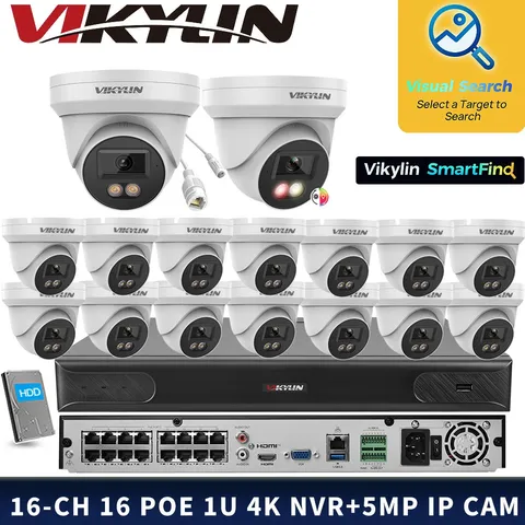 VIKYLIN SmartFind 16POE 16CH NVR Dual light Color 5MP Mini IP Camera Systems Lot