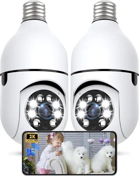 Light Bulb Security Camera Outdoor, 2K 5GHz & 2.4GHz WiFi Bulb Cameras for Home