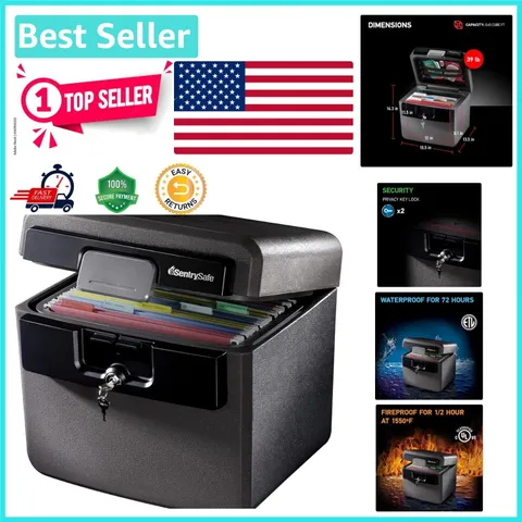 Secure Black File and Document Box - Fireproof, Waterproof & Key Lock - HD4100