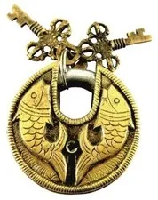 Fish Design Round Lock Antique Style Handmade Brass Padlock With Working Keys