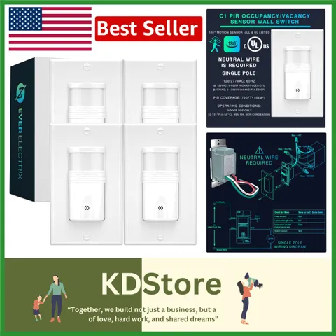 4-Pack -Certified Motion Sensor Light Switches with Adjustable Timer & Sensit...