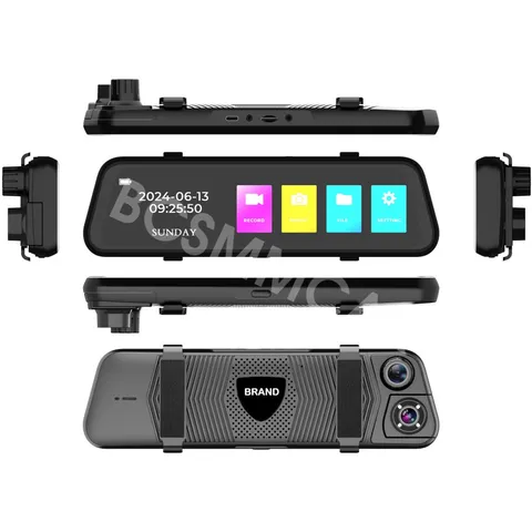 150° 3Channel Dash Cam 9.66" IPS Rearview Mirror DVR Parking Monitor APP Control