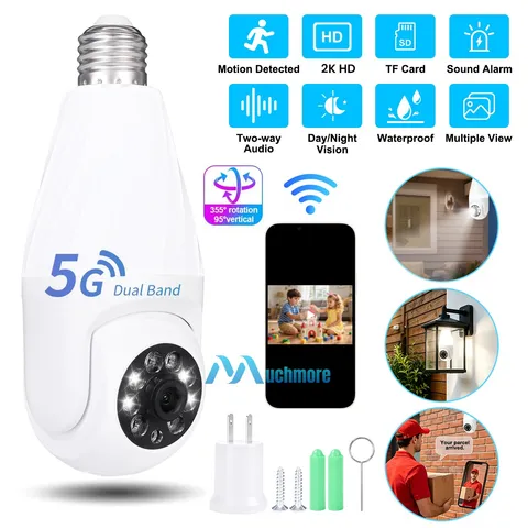 5G Bulb Cam 2K Full HD Outdoor PTZ Security Light Bulb Camera Color Night Vision