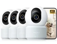 4K UHD Indoor Security Camera 4-Pack, Pet Dog Baby Monitor, 360 Pan-Tilt, Wi-Fi