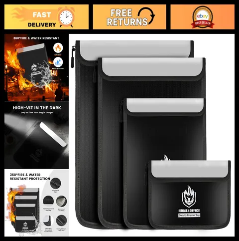 4 Pack Fireproof Waterproof Document Bags, Zipper Pouch for Cash & Legal Size