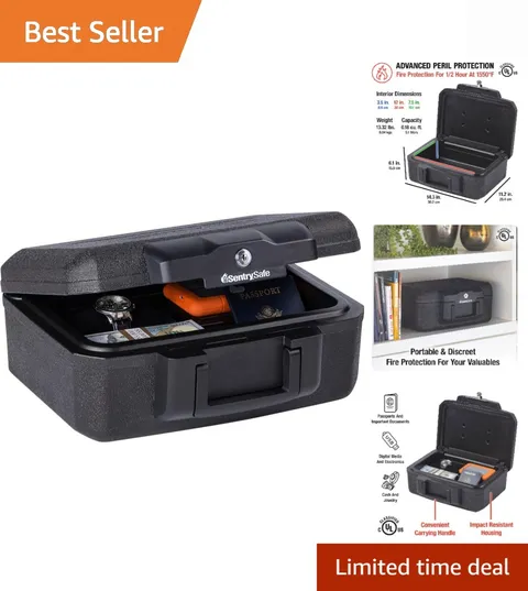 Fireproof Money Safe with Key Lock, Black Lock Box with Portable Carrying Han...