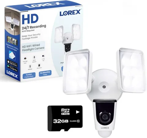 1080P Wired White 4000 Lumens Floodlight Camera | 32GB Microsd Card Included | N