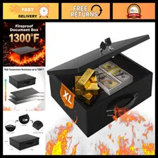 Fireproof Document Box with Key Lock - Portable Safe for Cash, Passports, Tablet