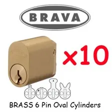 10 x Oval cylinder - 6 PIN - BRASS Brava BULK LOT SET  Locks KEYED ALIKE !!!!