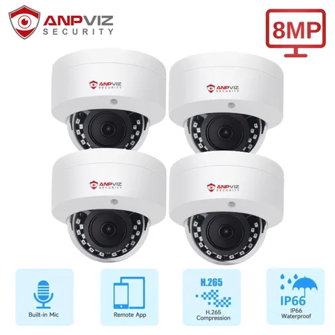 4PCS Anpviz 8MP 4K POE Security Camera IP Network Audio Recording Outdoor Onvif