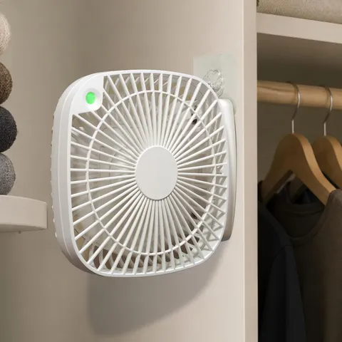 Motion Sensor Wall Fan Rechargeable AA Backup No Drill Hook Mount