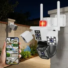 4-Lens Home Security WiFi Camera Wireless 360°Outdoor Waterproof Cam 2-Way Audio