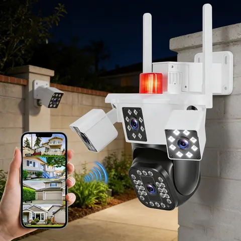 4-Lens Home Security WiFi Camera Wireless 360°Outdoor Waterproof Cam 2-Way Audio