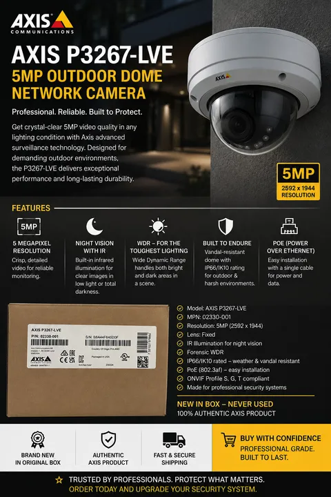 Brand New AXIS P3267-LVE 5MP Outdoor Dome Network Camera