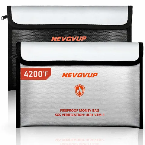 4200°F Fireproof Money Bag for Cash -Heat Insulated, 9.8 x 6.5 Fireproof Docu...