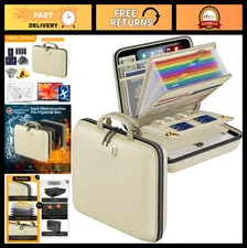 Fireproof File Organizer with Lock - Hard-Shell Document Box & 13 Pocket Accordi