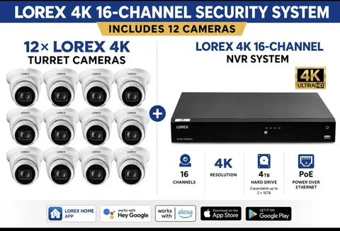 Lorex 4K 16CH 4TB NVR Security System 12 E842CD PoE Cameras N864A64B
