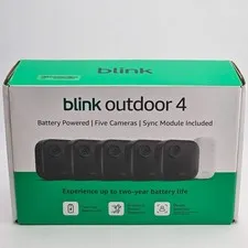 Blink Outdoor 4 Battery Powered 5 Camera System W/ Sync Module Black 4B0B1N4LM4J