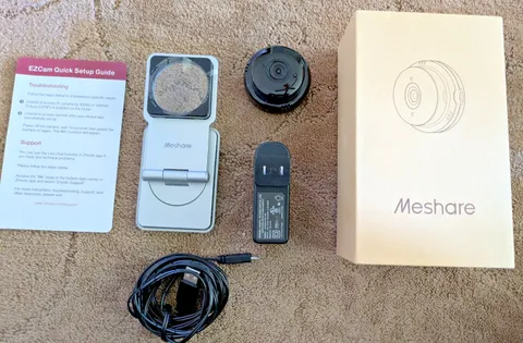 MESHARE Audio Video Security Camera Model ZH-IXJ1D-WAC Stand Cord Box Excellent