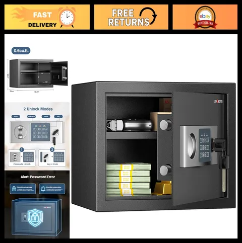 Home Safe Lock Box - 0.6 Cu Ft Digital Security Safe for Money, Jewelry, Documen