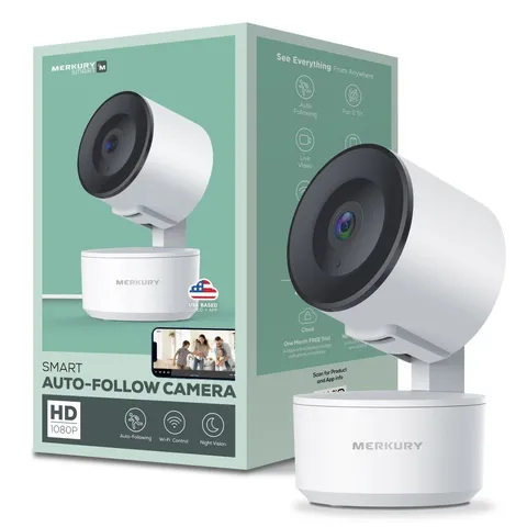 Indoor Camera 1080p - Auto-Tracking Wi-Fi Security Camera, White (1-Pack)