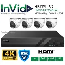 InVid 4K NVR & IP Camera System Bundle 4 Cameras 1TB HDD INVID-K41T54-DUAL