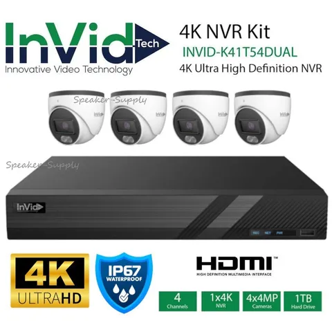 InVid 4K NVR & IP Camera System Bundle 4 Cameras 1TB HDD INVID-K41T54-DUAL