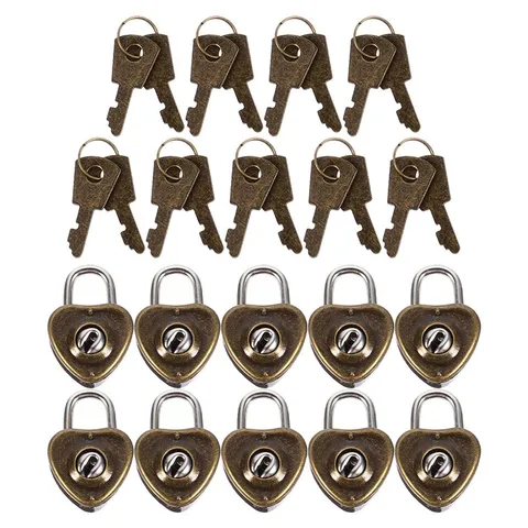 10Pcs Rustproof Iron Heart Shape Padlocks Multi Functional Luggage Locks
