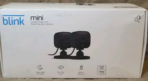 Blink 2pk Mini Compact Indoor Plug-In Smart Security Camera 1080p HD Alexa New