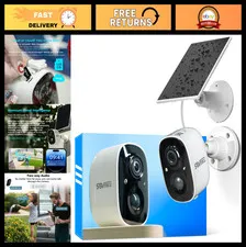 2K Wireless Solar Security Camera Outdoor System - Battery Powered, Motion Detec