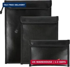 FunOwlet Fireproof Waterproof Document Bag - 3 Pack Fire and Water Resistant Zip