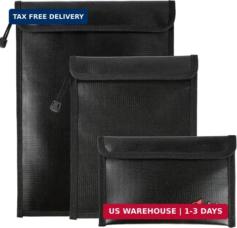 FunOwlet Fireproof Waterproof Document Bag - 3 Pack Fire and Water Resistant Zip