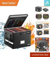 Lockable Fireproof Document Box with Handle - Ideal for Legal & Letter Size
