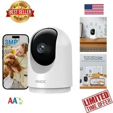 2K Indoor Security Camera Night Vision 355° Rotation Motion Detection