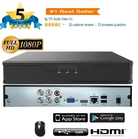 4CH 4 Channel DVR NVR1080P HD TVI CVI AHD CVBS Analog IP Camera (1TB HDD)