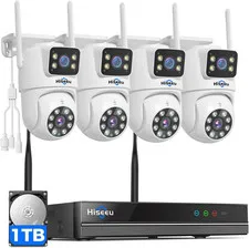 Wireless Home Security Camera System, Dual Lens, 360° Pan & Tilt, Auto Tracking,