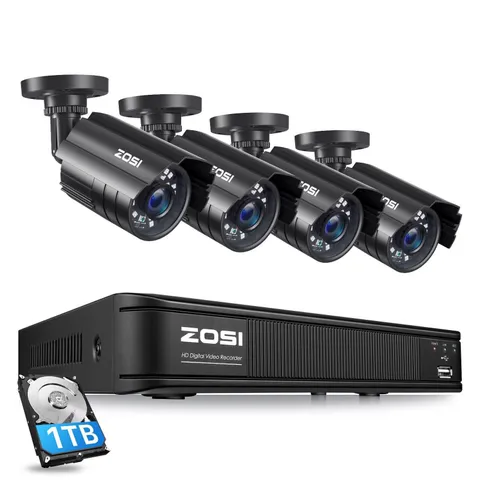 ZOSI H.265+ 5MP-Lite 8CH DVR Outdoor 1080P Security Bullet Camera System 1TB HDD