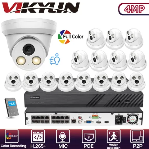 VIKYLIN CCTV System 16CH NVR Homekit Network POE 24H Color MIC 4MP IP Camera lot