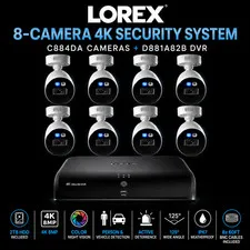  8 Camera C884DA 4K Security System + 2TB DVR D881A82B LOREX