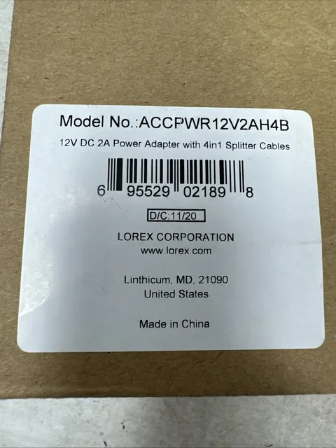 Original Lorex Power Supply Adapter 12v DC 2A ACCPWR12V2AH4B