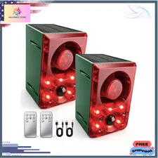 Solar Motion Sensor Alarm 130dB Recording Strobe Light Outdoor 2 Pack