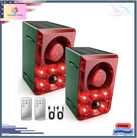 Solar Motion Sensor Alarm 130dB Recording Strobe Light Outdoor 2 Pack
