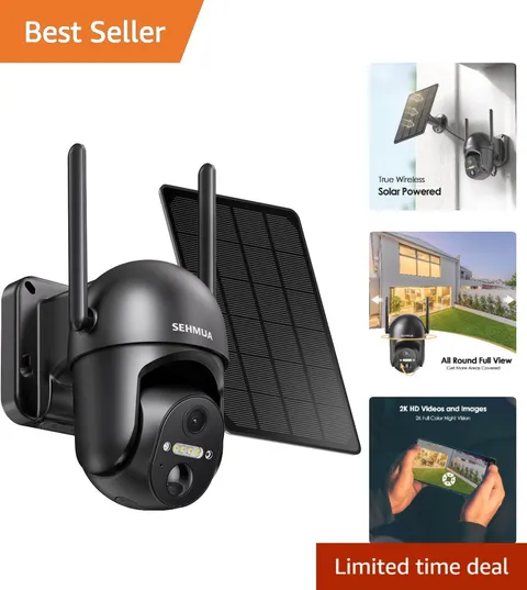 2K Solar Security Camera - 360° Wireless Outdoor Surveillance with Night Vision