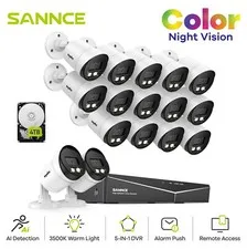 SANNCE 16CH DVR HD 1080P Color Night Vision CCTV Security Camera System Outdoor