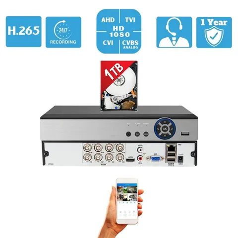 Evertech 8 Channel H.265 DVR with HDD CCTV Security Camera Recorder with 1TB HDD