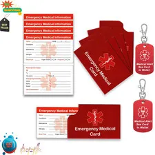 4 Pack Medical Alert Emergency Contact Information Id Card for Wallet and 2 Pcs