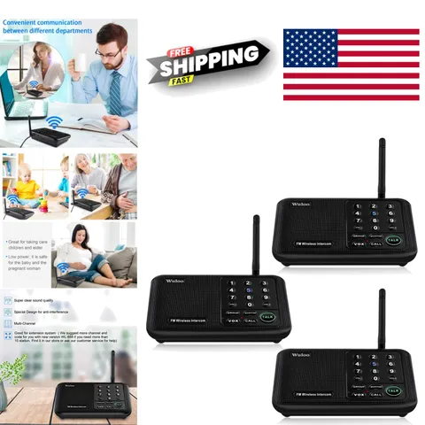 Wireless Intercom System for Office and Home 10 Channels 1 Mile Range Black