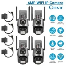 Wireless Zoom 6MP WiFi IP Outdoor Camera Dual Lens CCTV Home Security PTZ IR Cam