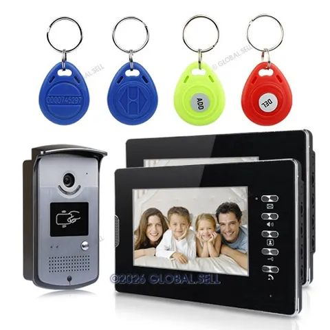 Video Door Phone Intercom System 1 Outdoor Camera With Keyfobs 2 Indoor Monitors